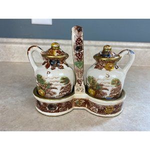 Japan Vintage Jug Shaped Salt and Pepper Shakers With Table Tray